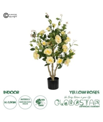 GloboStar® Artificial Garden YELLOW ROSES 21073 Τεχνητό Διακοσμητικό Δέντρο Τριανταφυλλιά Μ50 x Π50 x Υ90cm